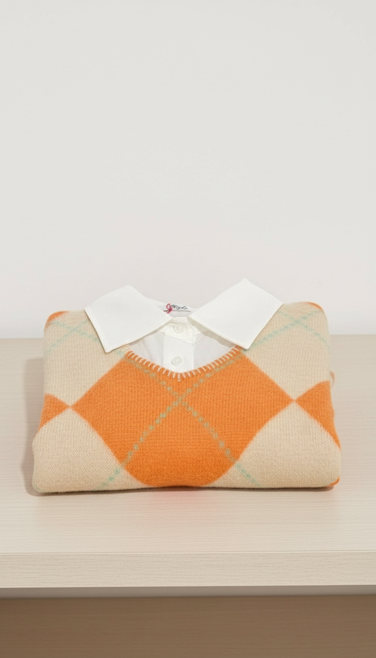 2-in-1 Bluse mit Strickweste im Rautenmuster – verschiedene Farben