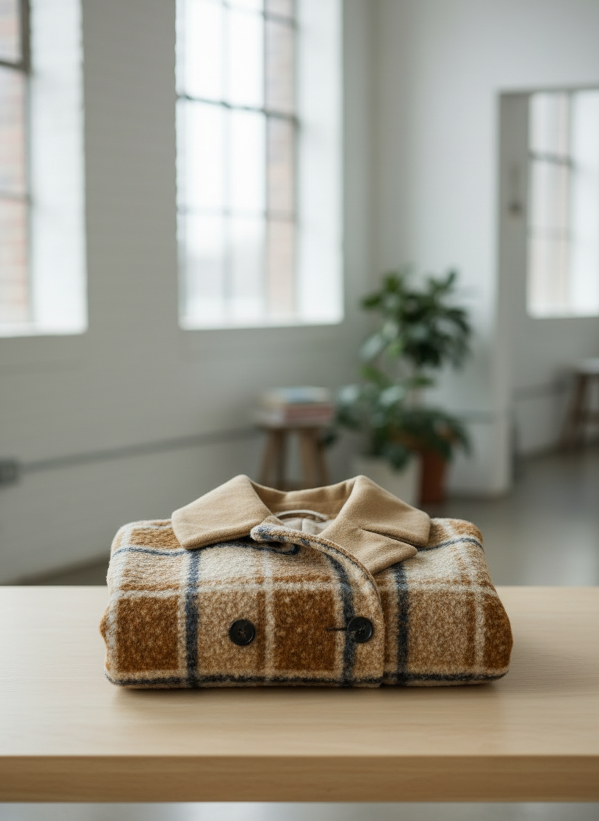 Eleganter Damenmantel mit Karomuster in Braun & Beige