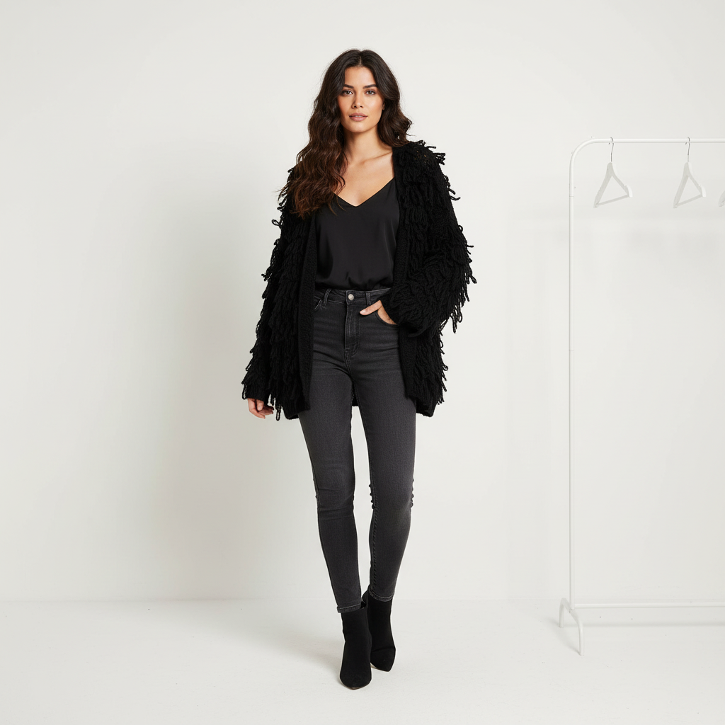 Strickjacke mit fäden – Langarm